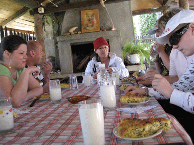 Tasting banitza and airan in Mlagezhko village